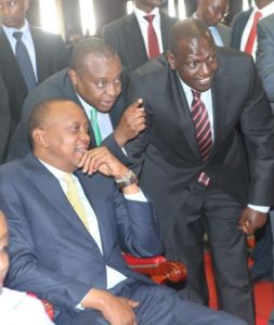 President Uhuru Kenyatta  with Treasury Cabinet Secretary Henry Rotich and Deputy President William Ruto at a past function.